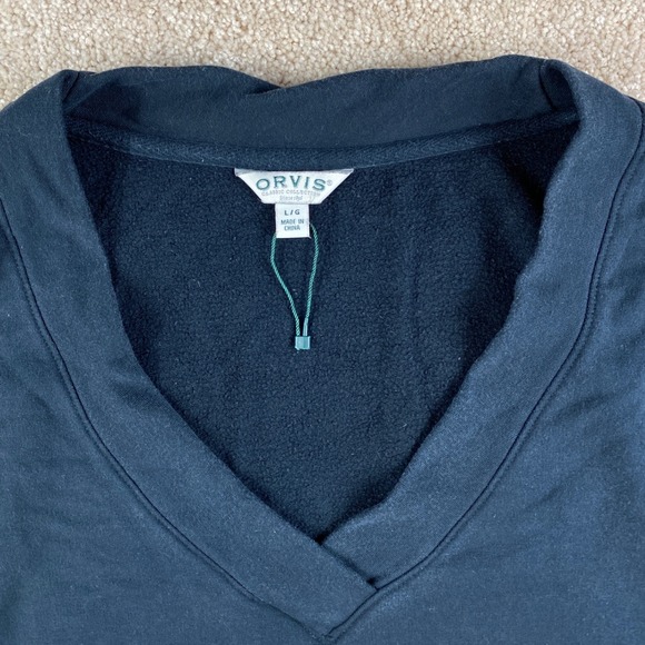 Orvis Women's V Neck Short Sleeve Sweatshirt Pullover Black - Picture 3 of 8
